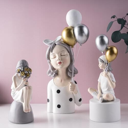 Modern Cute Balloon Girl Resin Adornments Bookcase Store Office Furnishing Decoration Home Livingroom Desktop Sculpture Crafts