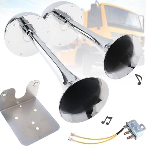 12V 24V 126DB Super Loud Dual Trumpet Metal Tracheal Electric Air Horn Powerful with Bracket for Car truck Boat motorcycle