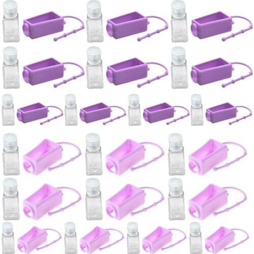 Y1UF 10Pcs 30ml Portable Flip Refillable Empty Bottle with Solid Color Silicone Cover Keychain Holder Travel Leak-Proof Hand