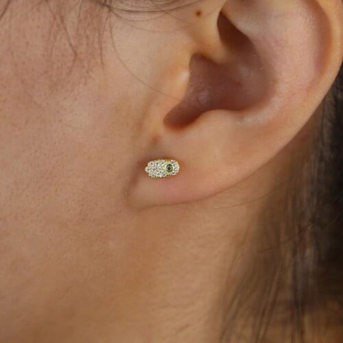 2020 925 Sterling Silver 2 Colors Palm Shape Paved White Cz And Green Bead Stud Earrings Dainty Jewelry For Women Wedding Gift