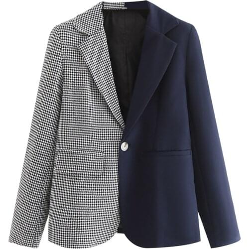 2021 Autumn Patchwork Plaid Slim Vintage Female Jackets Short Woman Blazer Outerwear Women New Temperament Blazers Coats