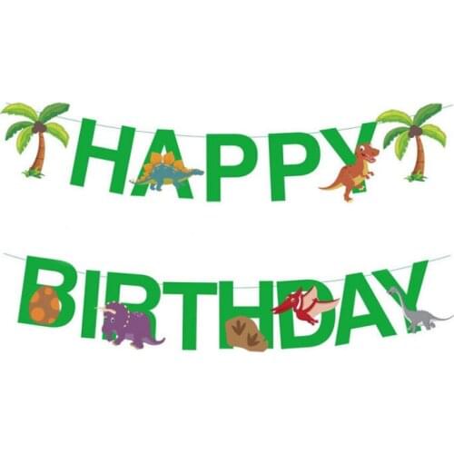1 set Happy Birthday Banner Cartoon dinosaur banner Animal Paper Garland Jungle Party Decoration Baby Party Children Favor