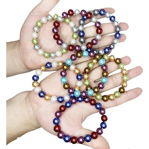 15 Types 10mm South Sea Shell Pearl Beads Bracelet for Womne Round Charms Elastic Strand Bangle Wristband Jewelry Gifts B508