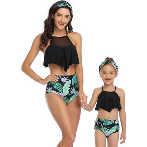 2020 Family Matching Mother Daughter Swimsuit Momy And Me Swimwear Women Girls Bathing Suit Maillot De Bain High Waist Bikini