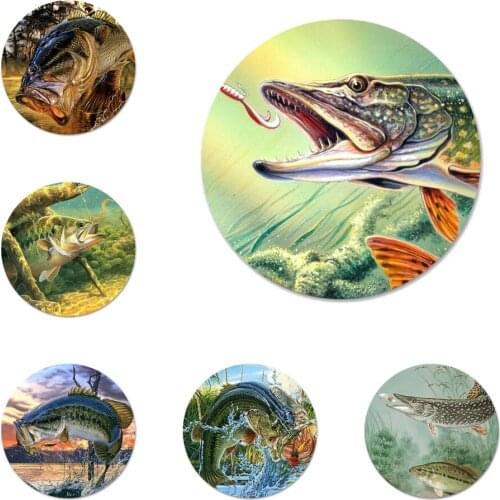 58mm Trout Panel Painting fish Fishing sport Icons Pins Badge Decoration Brooches Metal Badges For Clothes Backpack Decoration