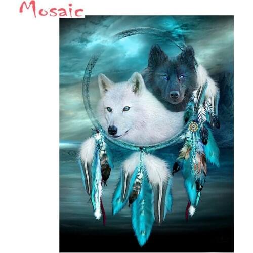 Full square/round Diamond 5D DIY Diamond Painting Indian wolf feather diamond Cross Stitch Rhinestone Mosaic Painting Decor Gift