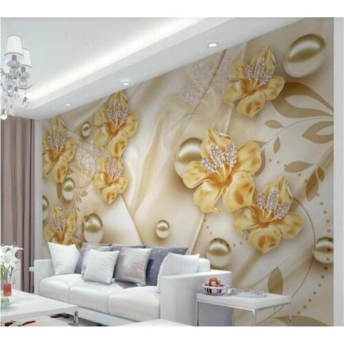 Beibehang Customized beautiful wallpaper 3D mural HD gold fashion jewelry flower beautiful TV background wall papel de parede
