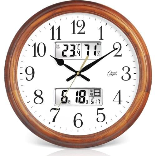 Silent Digital Wall Clock Modern Design Vintage Mute Retro Wood Temperature Humidity Calendar Watch Duvar Saati Home Decor E5