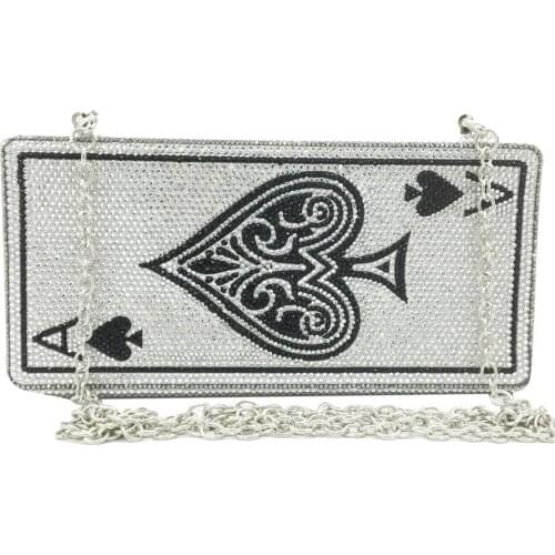 Boutique De FGG Poker Card Spade A Women Crystsal Clutch Purse Evening Bags Vegas Rhinestone Handbags Casinos Dinner Bag