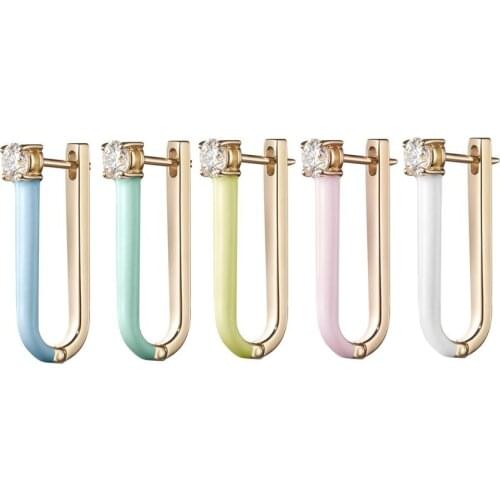 Colorful Summer Jewelry Pastel Enamel Gold Color Multi Piercing U Shaped Hoop Women Earring