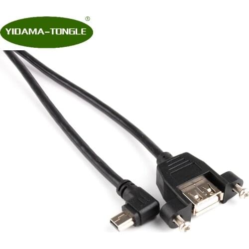 USB 2.0 A Female to angled mini USB male Extension Molded Panel Mount Extention Port Cable Mini USB Male to Female Panel Cable