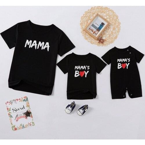Boy Romper Mom and Baby Family Look 2021 Mom and son matching clothes Letter "Mamas Boy" Love Printed Family T-shirt
