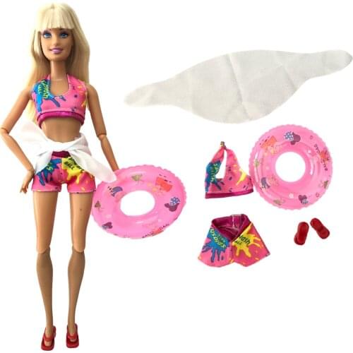 3 Pcs/Set Doll Swimsuit Fashion Bikini Swimwear + Randomly Swimming Buoy Clothes+Shoes for Barbie Doll Accessories Kids Toy