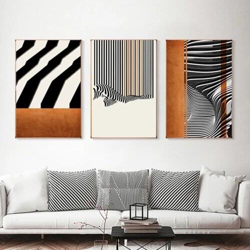 Minimalist Black White Gray Lines Wall Art Canvas Orange Geometric Poster Prints Painting Nordic Living Room Decoration Pictures