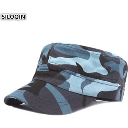 SILOQIN Men Flat Cap Adult Mens Camouflage Hat Cotton Army Military Hats New Adjustable Size Fashion Brands Cap Snapback Caps