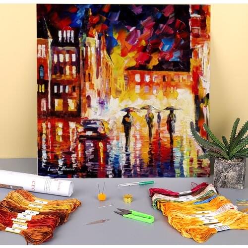 Oil Painting Style Rain Fire Printed Canvas 11CT Cross-Stitch Kit Embroidery DMC Threads Painting Knitting Handmade Package