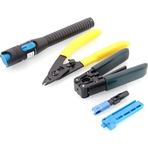 FTTH Tools Kit with 10mw Fiber Optic Tester Pen Visual Fault Locator and Fiber Cable Strippers and SC UPC Fast Connector