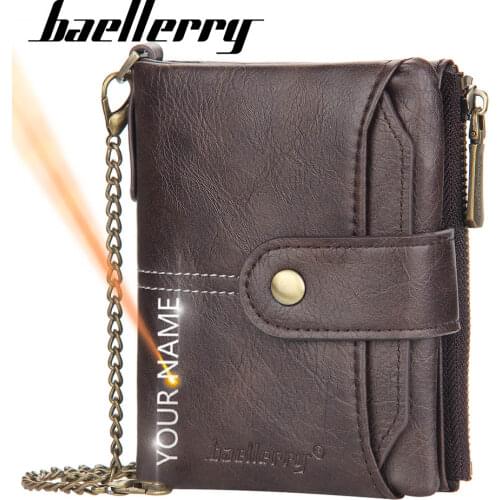 2022 New Short Men Wallets Chain Customized PU Leather Card Holder Male Purse Coin Holder Quality Men Wallets Carteria