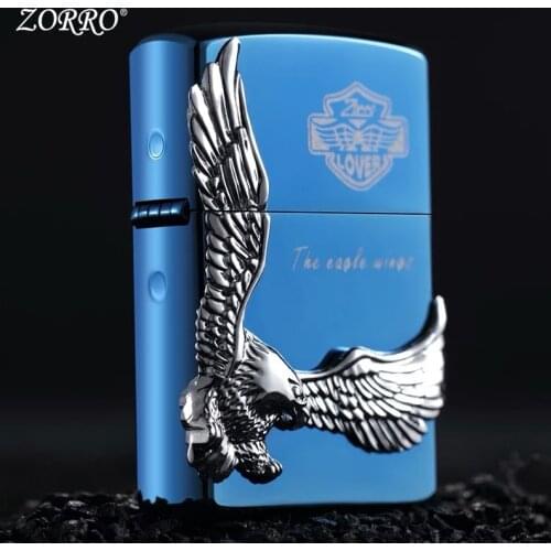 New Zorro Personality Kerosene Lighter Blue ice Eagle Classic Windproof Creative Grinding Wheel Lighter Gift for Boyfriend