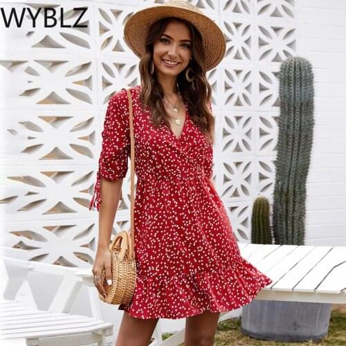WYBLZ New Summer Sexy Woman Fashion Printing Waist Dress Vestido De Mujer Casual Femme Mini Dresses Women Sexy Beach Clothing