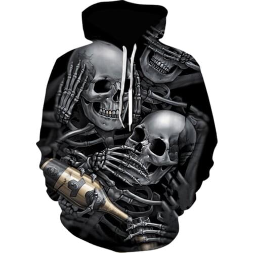 2020 new spring horror drink skull Harajuku 3D print Pullover mens Hoodie Sweatshirt fashion mens clothing brand casual coat