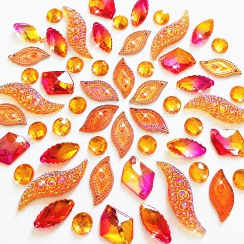 WOW Mix Shape Orange Sew on Rhinestones Crystals Strass Stone For Sewing Event Party Festival Holiday Wedding Dress Decoration