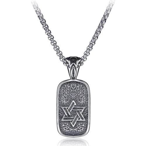 Punk Vintage Titanium Steel Star of David Hexagram Cross Square Pendant Necklace fo Men Rock Jewelry High Quality Never Fade