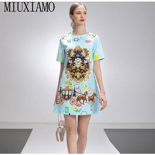 MIUXIMAO 2021 Spring Summer Party Dress Horse Flower Diamonds Above Knee Tank Office Lady Blue Casual Dress Women Vestidos