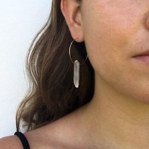 Simple Elegant Natural Clear Crystal Stone Dangle Earrings Women Hollow Geometric Round Circle Earrings Fashion Jewelry YN968