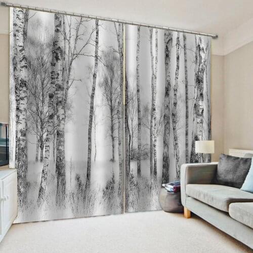 Luxury Blackout 3D Window Curtains For Living Room Bedroom white birch forest curtains Blackout curtain