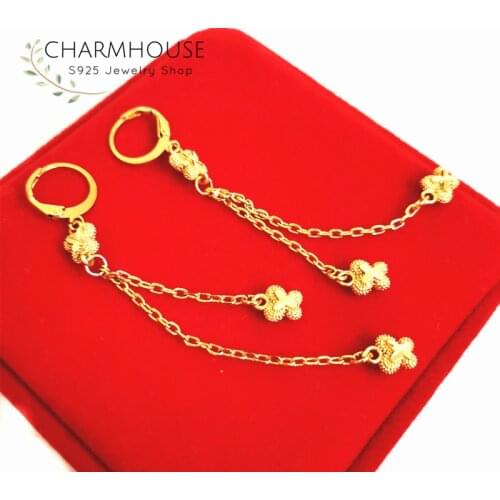 24K Gold Filled Earrings For Women Long Flower Tassel Earing Pendiente Mujer Brincos Femme Statement Jewelry Accesories Bijoux