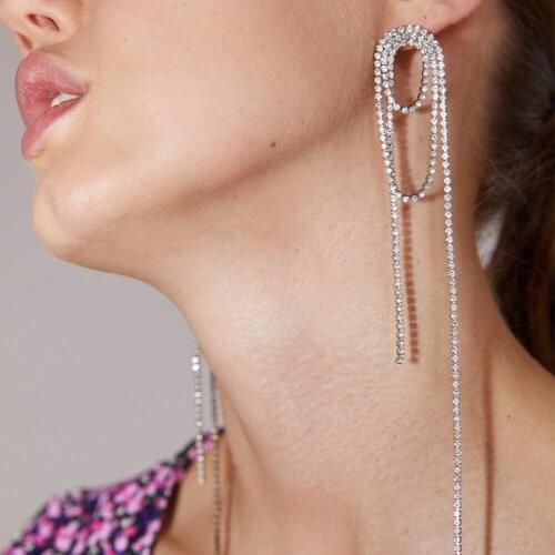 New Exaggerated Creative Long Claw Chain Tassel Earrings Fashion Temperament Rhinestone Earrings Woman