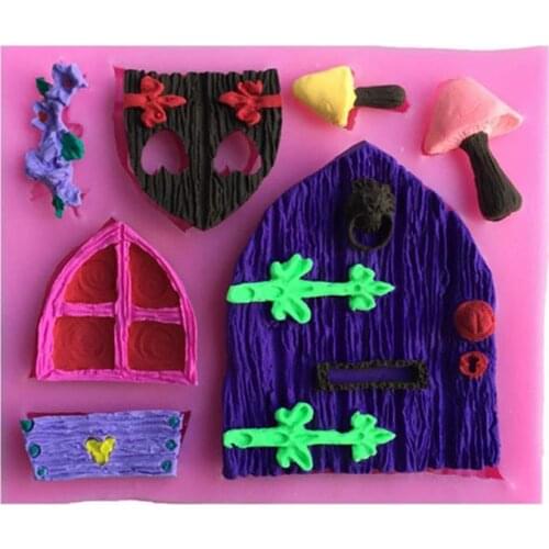 Fairy Tale Cottage Wood Window Door Love Flowers Mushroom Silicone Mold DIY Cake Decorating Tools Cooking Baking Mould