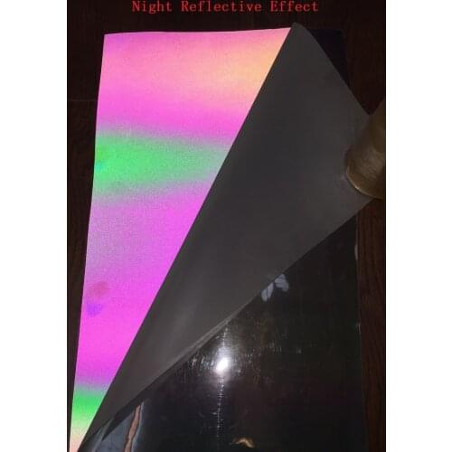 100cm Length Reflective Iridescence Colorful Space PU Leather Fabric Night Reflective Rainbow Effect