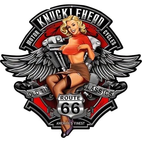 Funny 13cm X12.1cm 3D Sexy Girl Knucklehead Motorcycles RT66 Pin Up Girl Waterproof Car Window Bumper Accessories Car Sticker