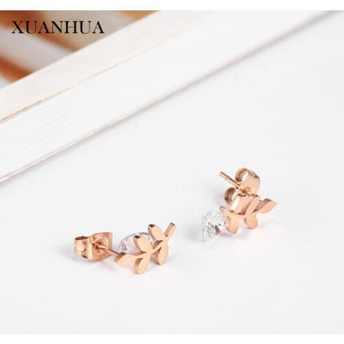 XUANHUA Rose Gold Stud Earrings Zircon Stainless Steel Jewelry Woman Vogue 2019 Jewelry Accessories Bohemian Wholesale Lots Bulk
