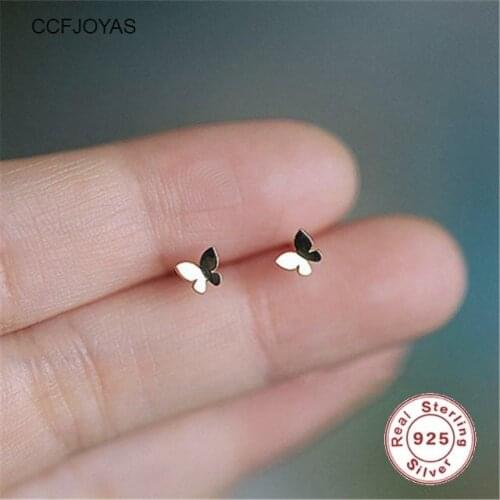 CCFJOYAS 925 Sterling Silver Mini Butterfly Stud Earrings for Women Korean Style Simple Small Animal Earrings Fashion Jewelry