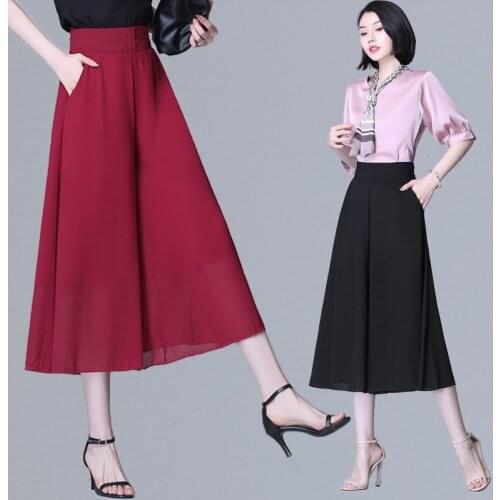 Chiffon Wide Leg Pants Womens Summer 2021 Fashion Wild Large Size Casual Cropped Trousers High Waist Korean Clothing zh1048