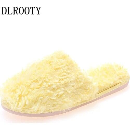 Women Flips Flops Winter Warm Fur Shoes Female Slippers Non-Slip Fashion Solid Platform Slides Flat Home Comfortable