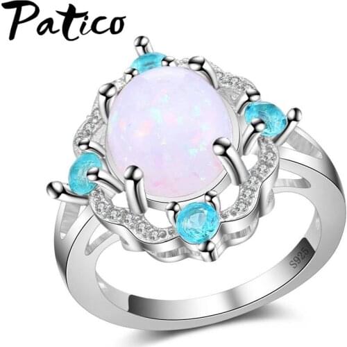 Graceful White Fire Opal Rings for Women 925 Sterling Silver Filled White Fire Opal Ring Fashion Rings Free Shipping