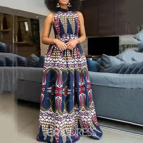 Summer Retro Dress Elegant New Print Summer 2021 Sleeveless Floor Length Sexy Fashion Digital Print Sleeveless Dress New