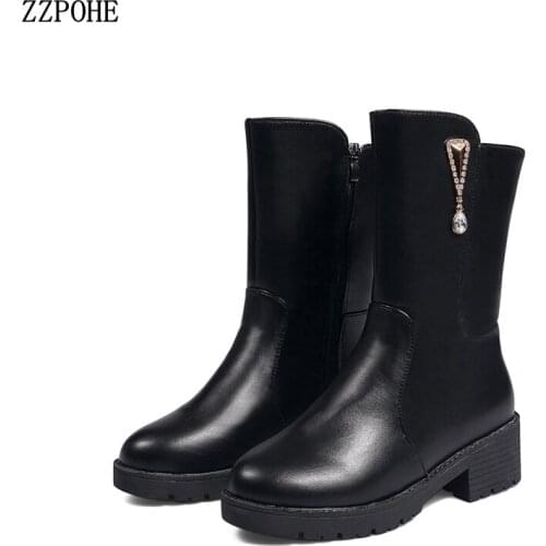 ZZPOHE New Fashion Women High Heel Ankle Boots Soft Leather Waterproof Casual Women Boots Ladies Platform Winter Shoes