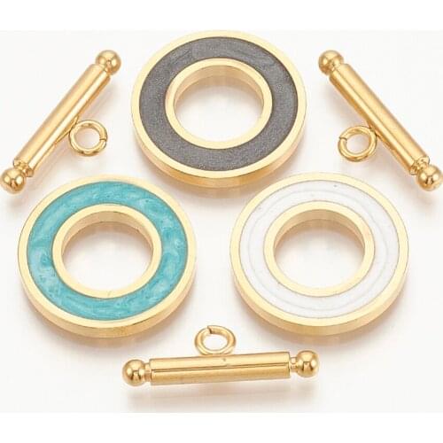20Set 304 Stainless Steel Toggle Clasps Bars with Enamel Ring For Jewelry Making DIY Connector Accessories