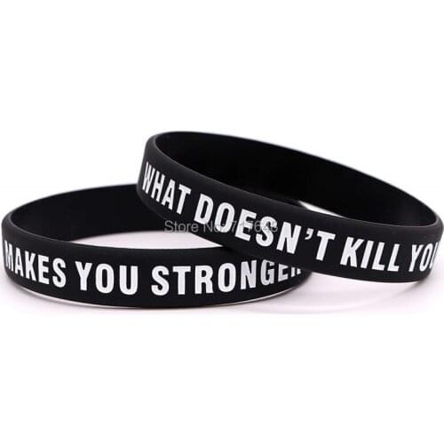 300pcs Motivational Inspirational What Doesn't Kill You Makes You Stronger wristband silicone bracelets free shipping by FEDEX