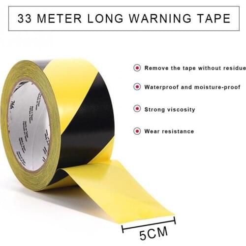 33mx50mm Social Distancing Stairs Self Adhesive Striped Warning Tape Dangerous Areas Safety Yellow PVC Wear-resisting Waterproof