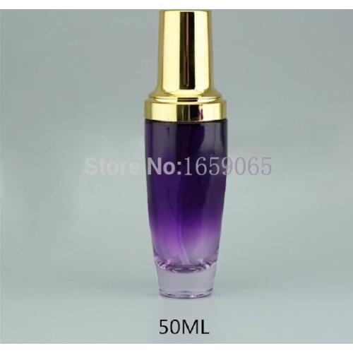 50ml purple glass refillable lotion bottle foundation bottle water bottle emulsion bottle with gold pump for Cosmetic Packaging