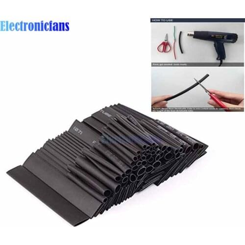70pcs/lot Polyolefin 2:1 Shrinking Assorted Insulation Heat Shrink Tube Wire Cable Insulated Black Sleeving Heat Shrink Tubing