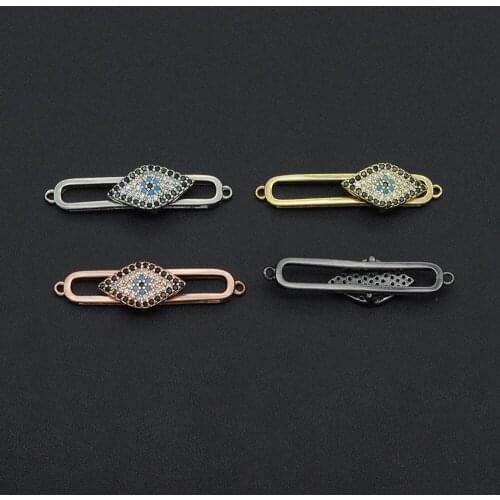 8x31mm 100% CZ Zircon DIY Jewelry Bar Evil Eye Connectors Charm Wholesale Bracelet Making Connector Bulk Order Discounts