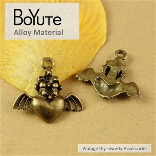 BoYuTe (50 Pieces/Lot) 22*22MM Vintage Zinc Alloy Heart Angle Wing Pendant Antique Bronze Diy Jewelry Accessories Wholesale