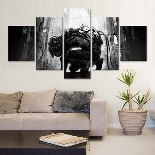 Cyberpunks Monochrome Robot Canvas Painting Wall Artwork Home Decoration 5 Panel Poster Modern Modular Picture